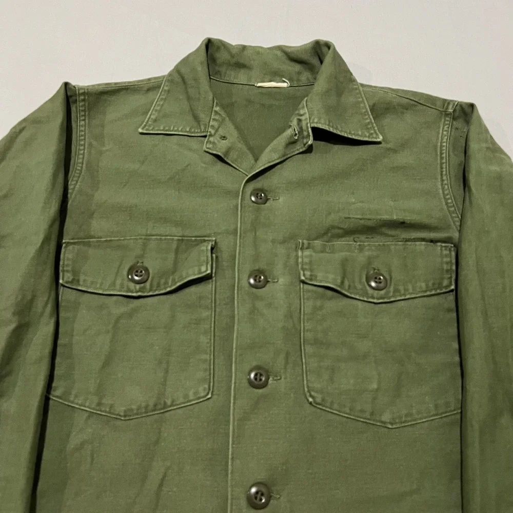 Vintage US Army OG-107 Olive Green Long Sleeve Flap Pockets Utility Shirt
